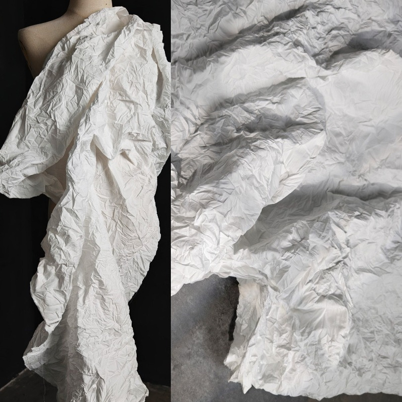 Crystal Mesh Fabric - White Irregular Pleated Natural Cotton Fabric