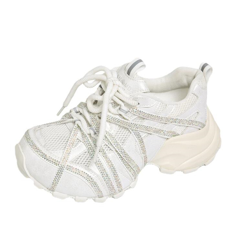 Crystal Mesh Fabric - 7CM Chunky Sneakers Women Casual Shoes