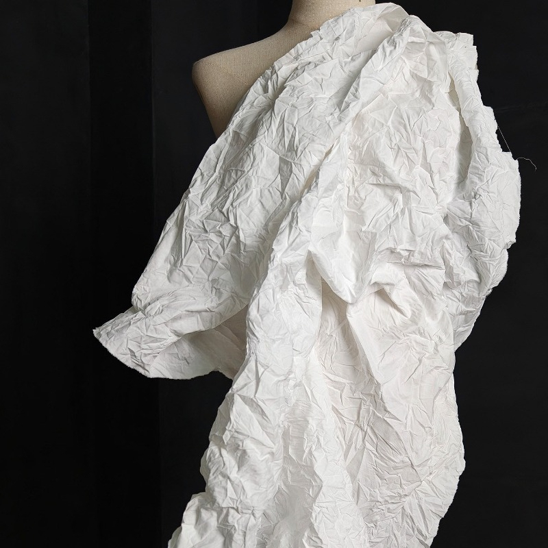 White Irregular Pleated Natura - Crystal Mesh Fabric ulasan dan harga