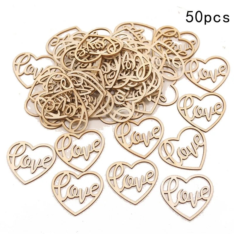 50pcs Heart Wooden Ornament He - Embellish Craft ulasan dan harga