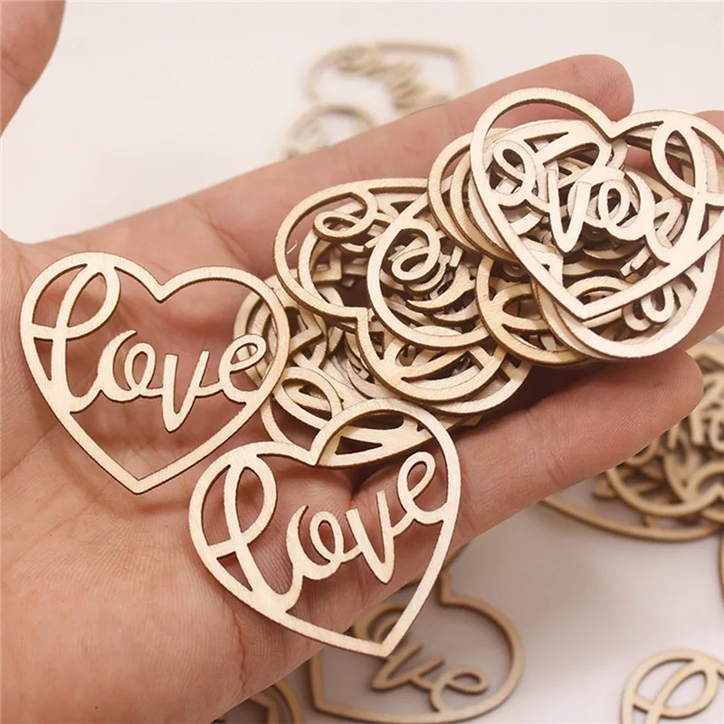 50pcs Heart Wooden Ornament He - Embellish Craft ulasan dan harga