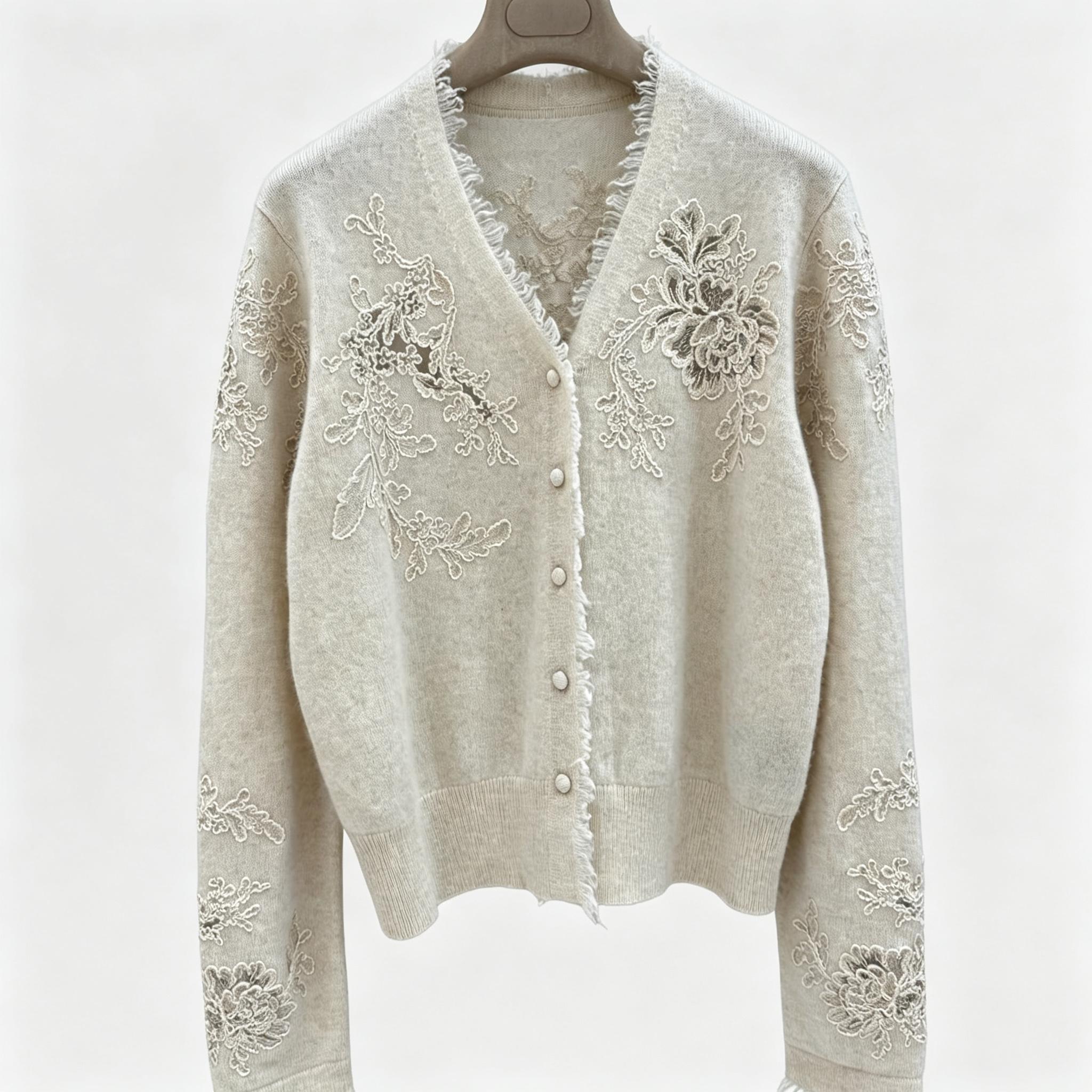 Women V‑Neck Knit Cardigan Flo - Tassel Fringe Trim ulasan dan harga