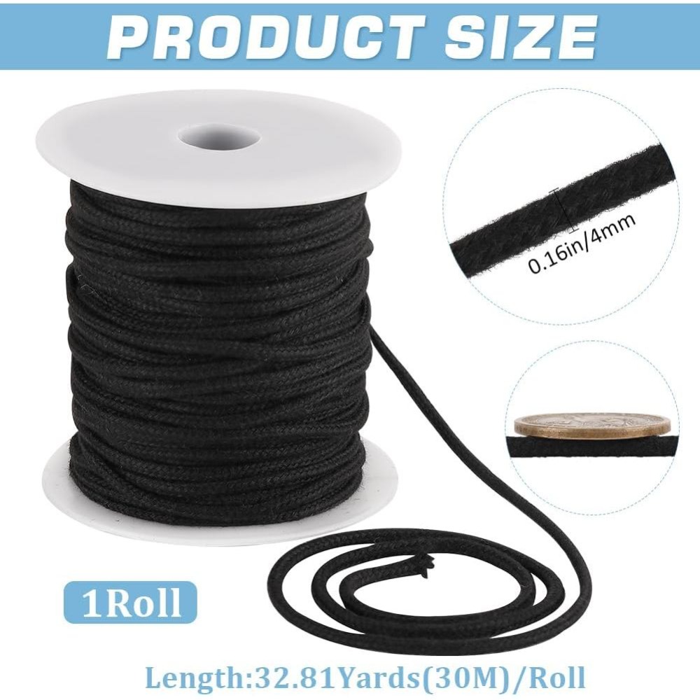 4mm 33 Yards Black Cotton Rope - Cord Trim Twisted ulasan dan harga