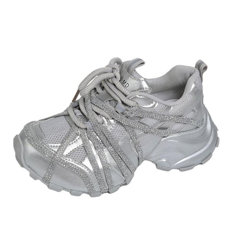 7CM Chunky Sneakers Women Casu - Crystal Mesh Fabric ulasan dan harga